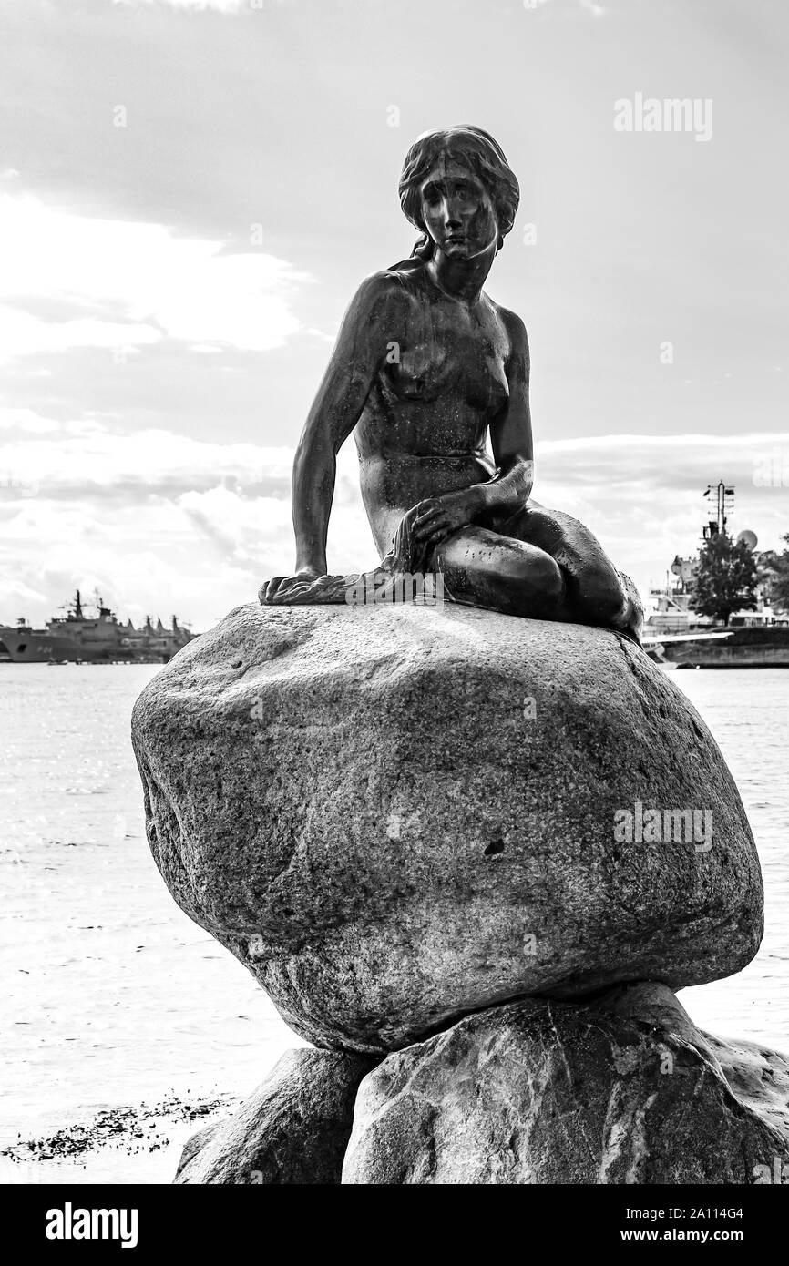 The statue of the Little Mermaid on the shoreline, Copenhagen, Denmark. Stock Photo