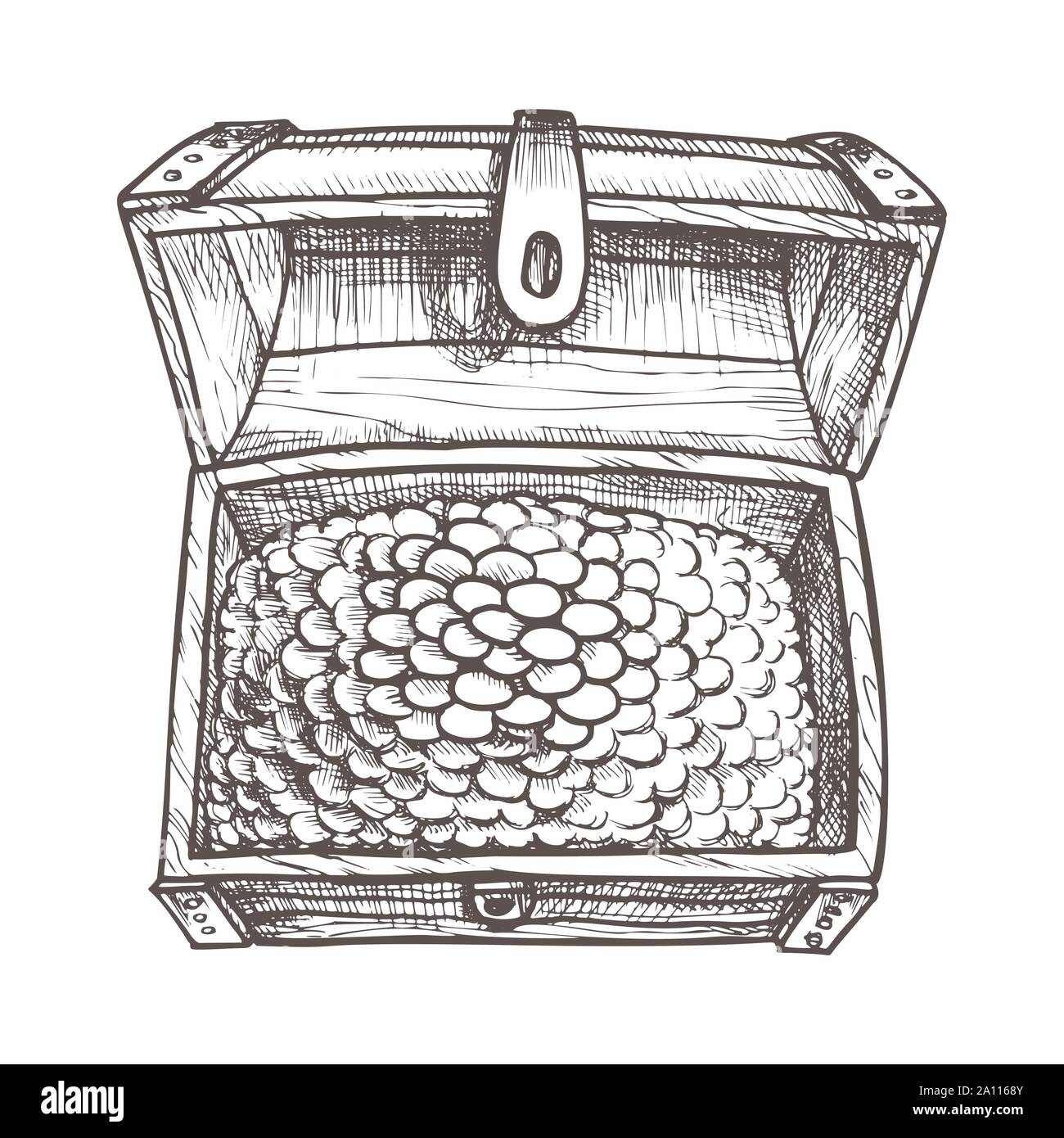 Treasure Chest Filled Pirate Coins Vintage Vector Stock Vector Image