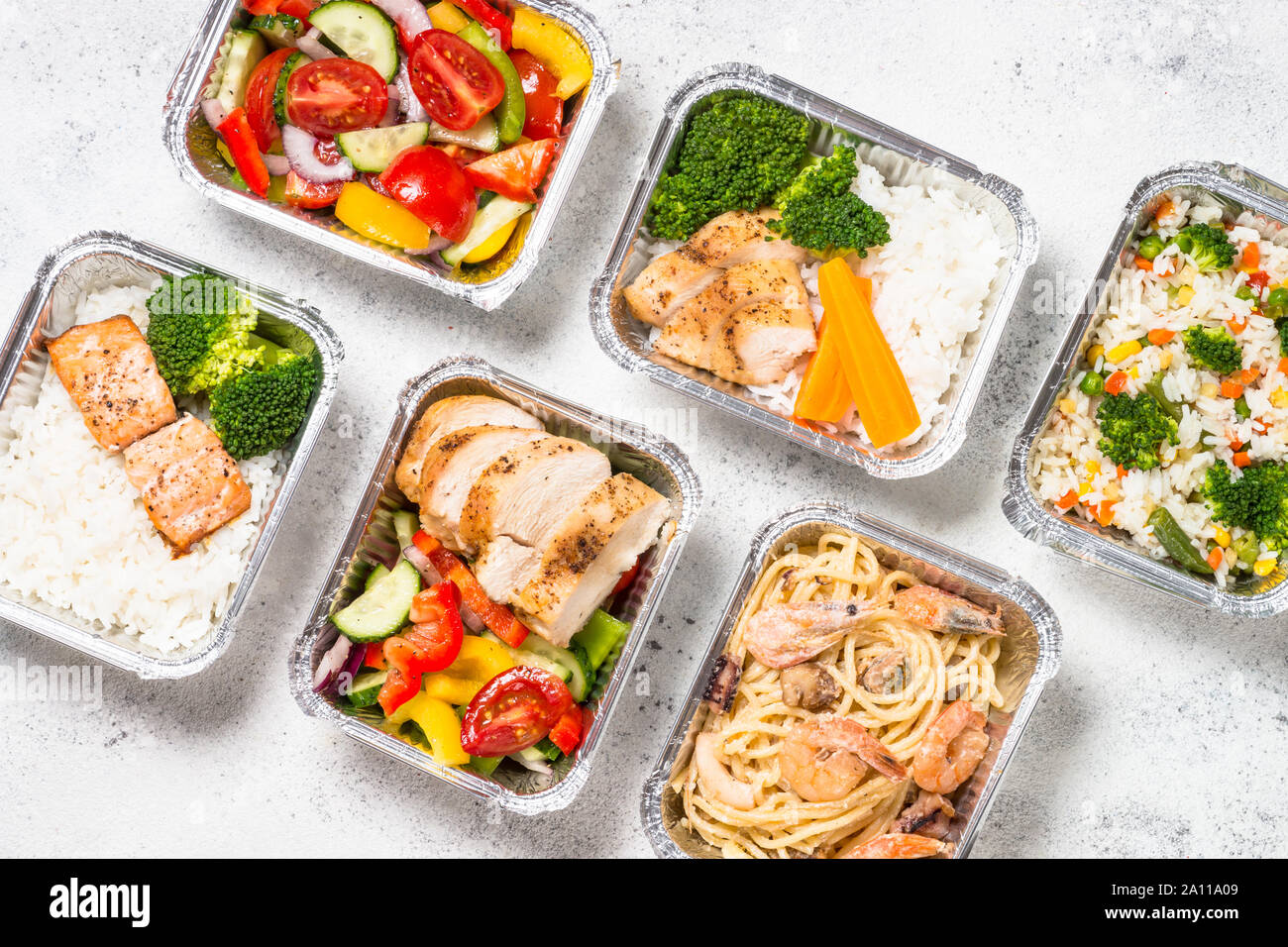Food delivery concept - healthy lunch in boxes. Stock Photo