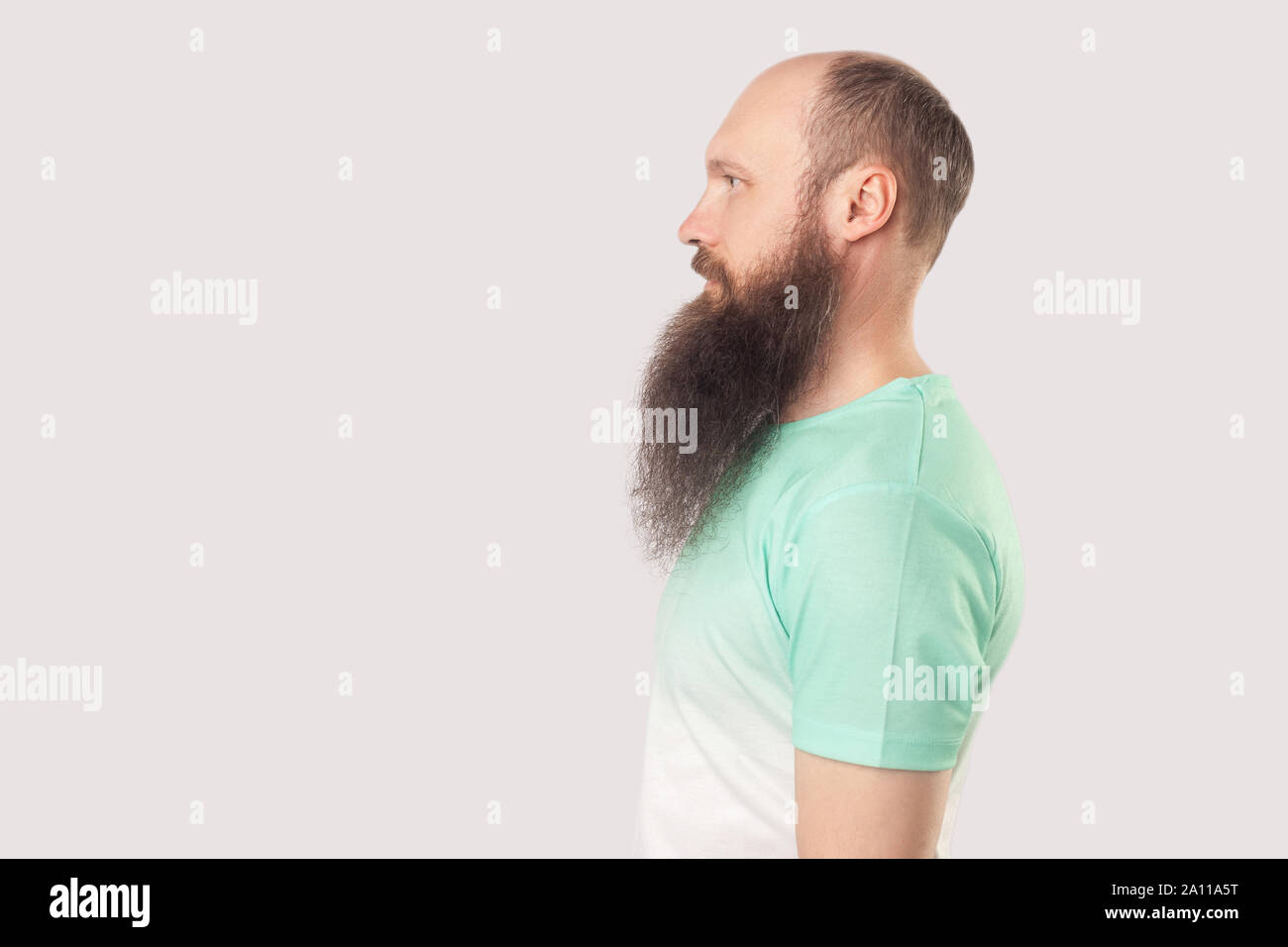 Profile Side View Portrait Of Calm Relaxed Middle Aged Bald Man