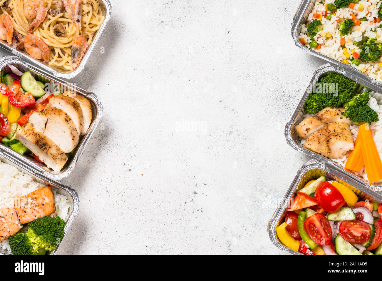 Food delivery concept - healthy lunch in boxes Stock Photo - Alamy