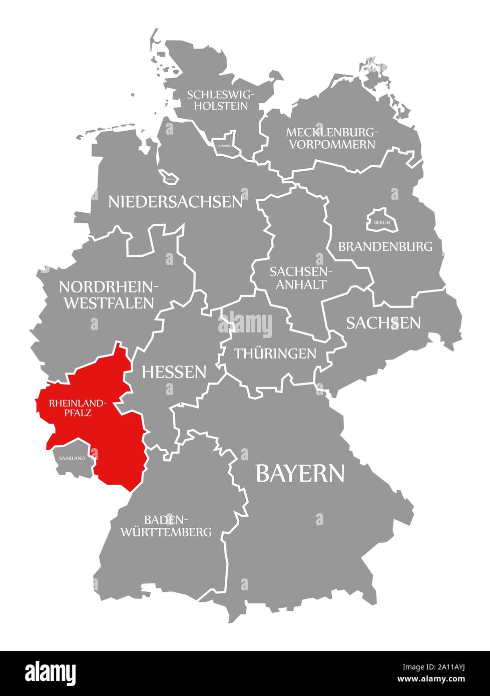 Rhineland Palatinate red highlighted in map of Germany Stock Photo Alamy
