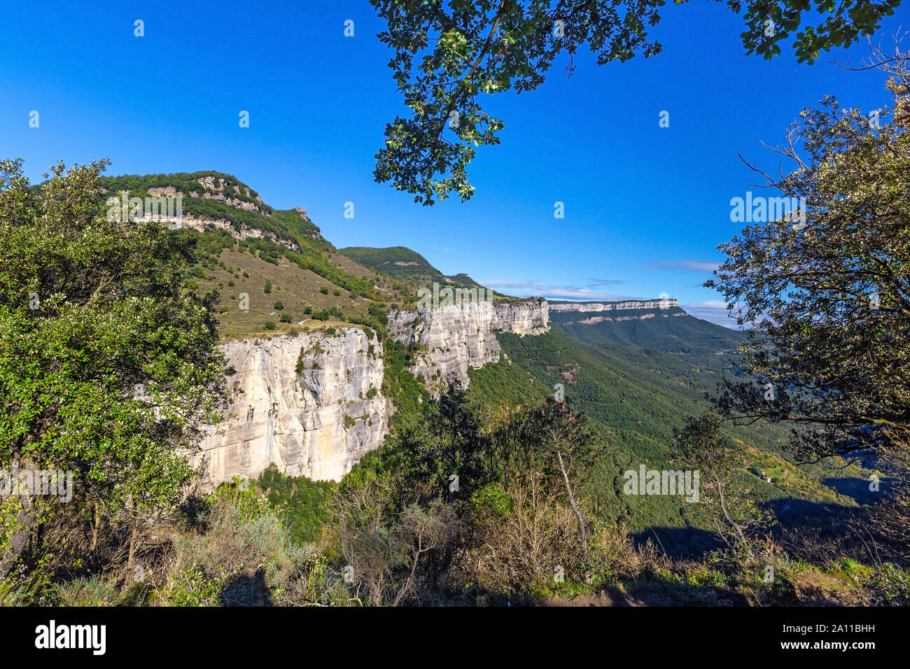 Beautiful spanish mountain landscape near the small village Rupit in Catalonia, park national Stock Photo