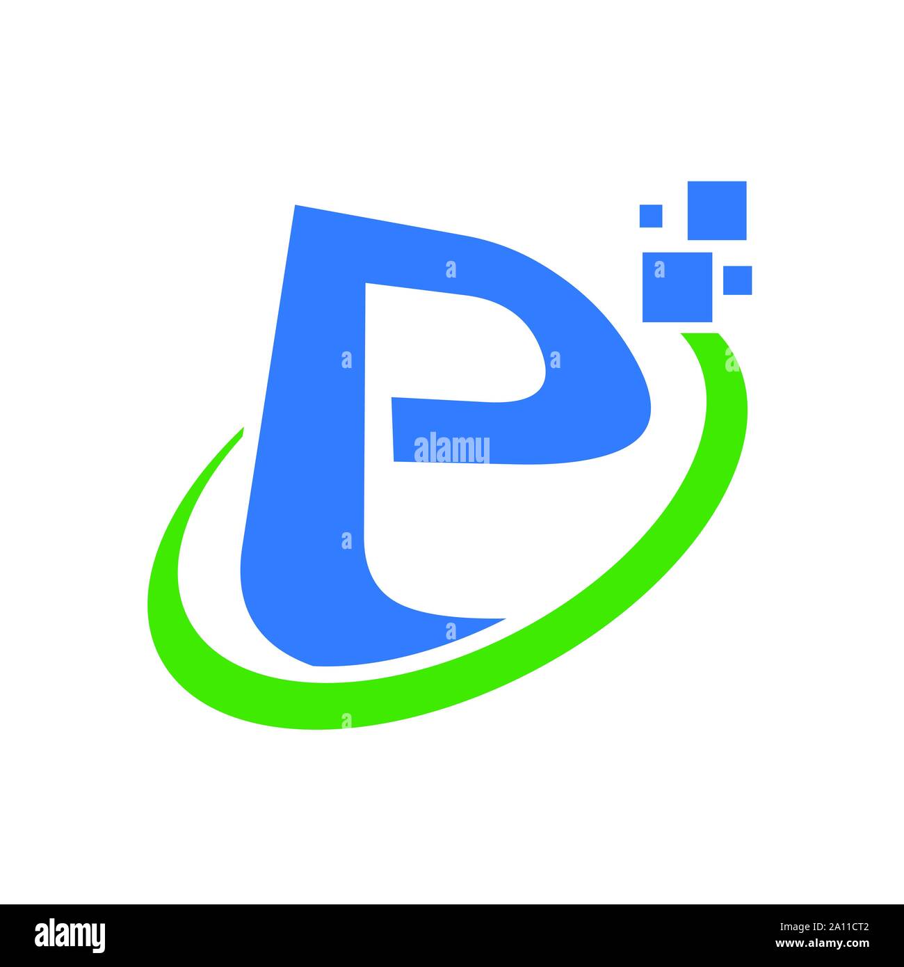 Initial E or P Letter Global Digital Technology Vector Symbol Graphic Logo Design Template Stock Vector