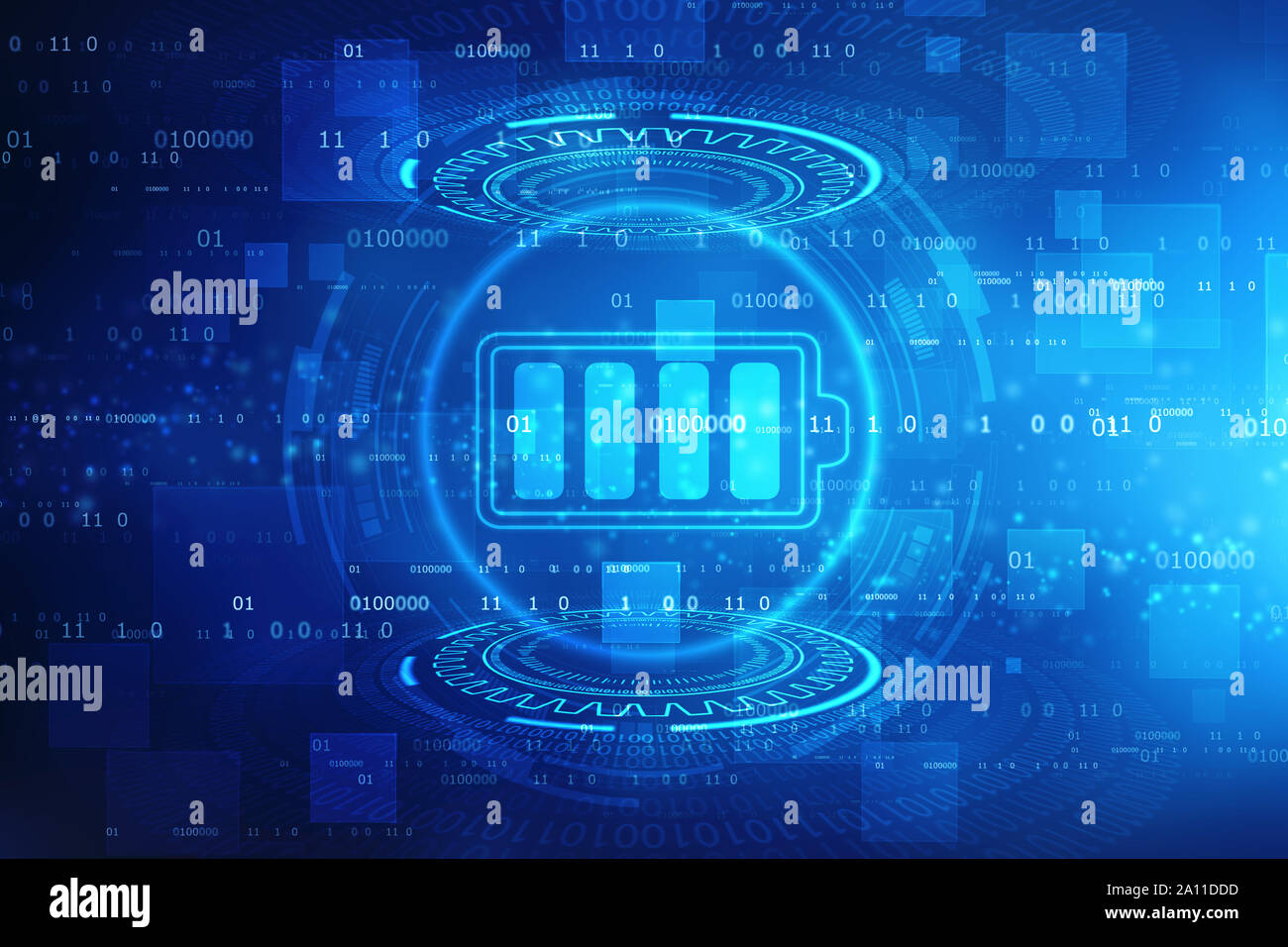 Battery Supply Concept Background, Energy Efficiency Concept, Battery Icon in digital background, Stock Photo