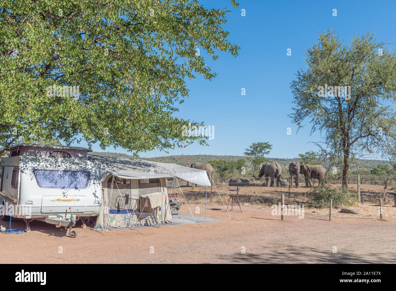KRUGER NATIONAL PARK, SOUTH AFRICA MAY 16, 2019 A camping site with