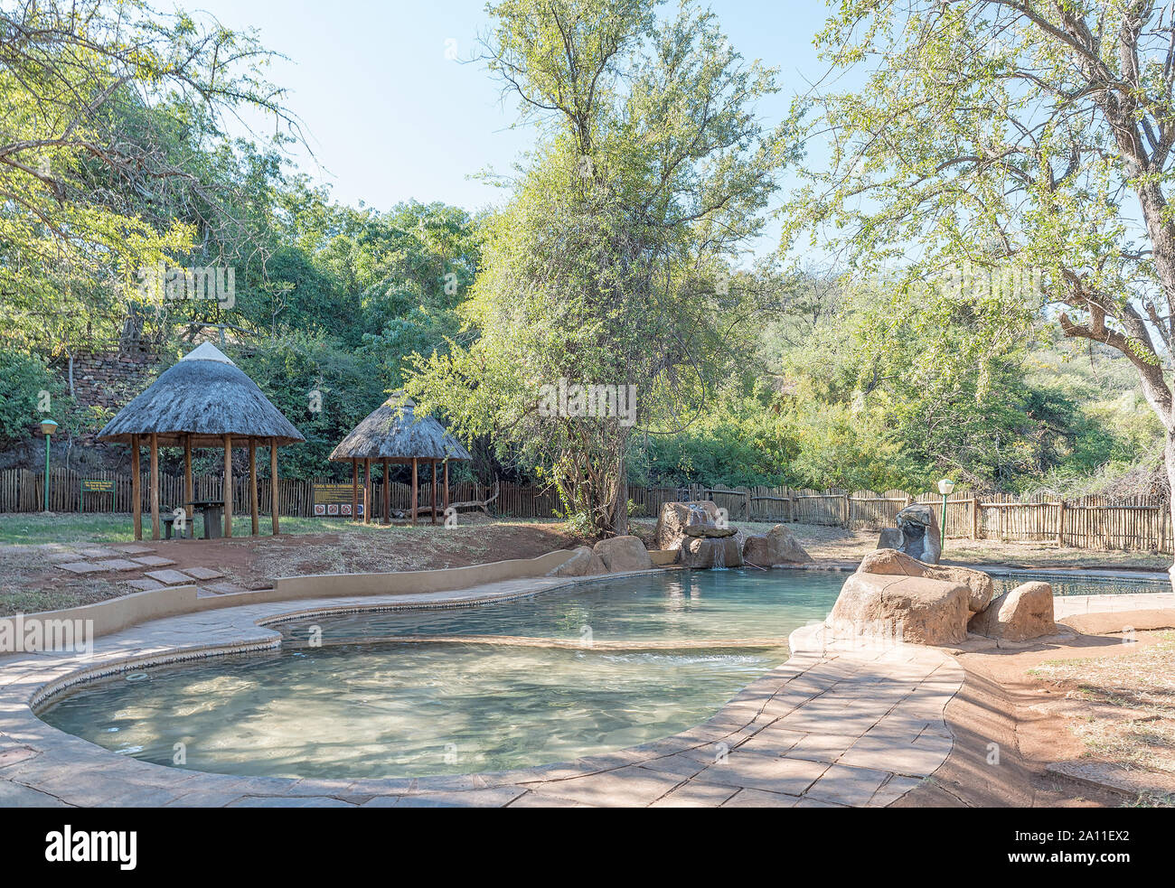 KRUGER NATIONAL PARK, SOUTH AFRICA - MAY 16, 2019: The swimming pool at Punda Maria Rest Camp Stock Photo