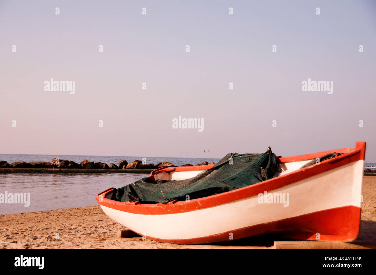 Boat in Anzio, Italy. Stock Photo