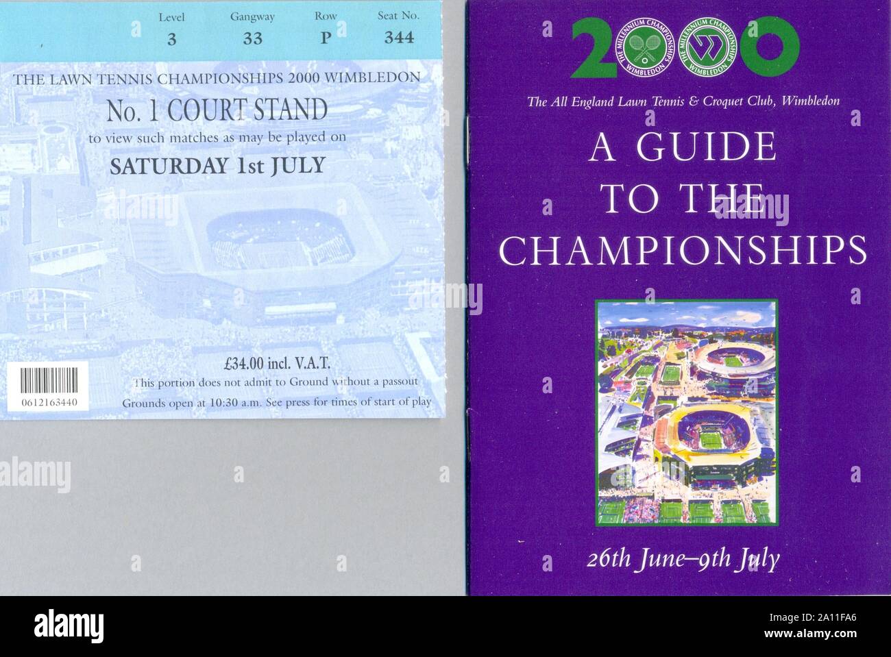 Ticket and Guide to the Millennium Championships Wimbledon July 2000 Stock Photo