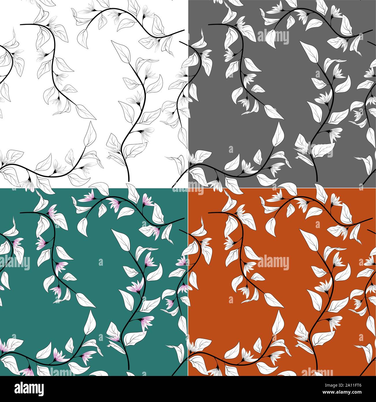 Vector template set. Summer garden art. Seamless vector texture. Set floral illustration. Floral botanical flower. Seamless floral wallpaper Stock Vector