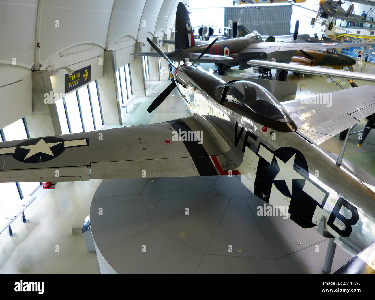 Royal Air Force (RAF) Museum / Hendon, London, UK - June 29, 2014: Real historic aircraft from all over the world on display: american Mustang P51 D Stock Photo