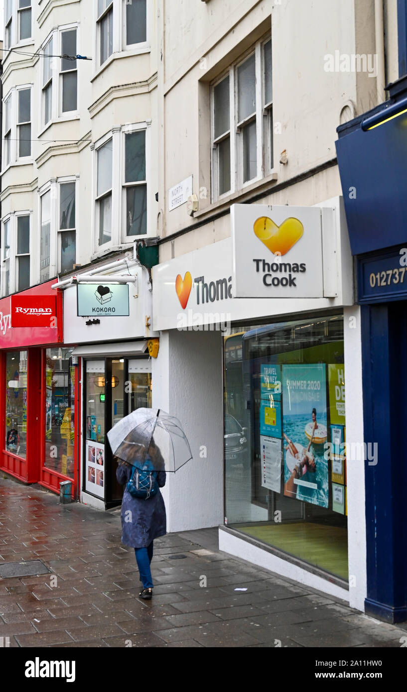 Brighton UK 23 September 2019 - The Thomas Cook travel shop in North Street Brighton this morning after it was announced the company had failed to raise the money to keep it going and  will now cease trading with thousands of jobs being lost . Credit : Simon Dack / Alamy Live News Stock Photo