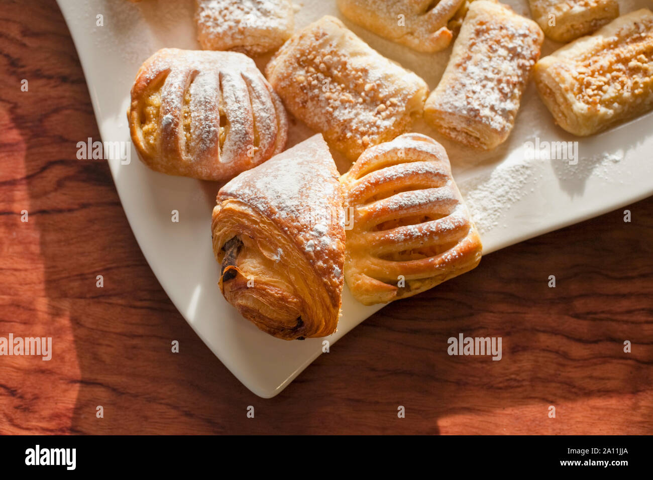 Pastries, Danish pastry group on a plate Stock Photo