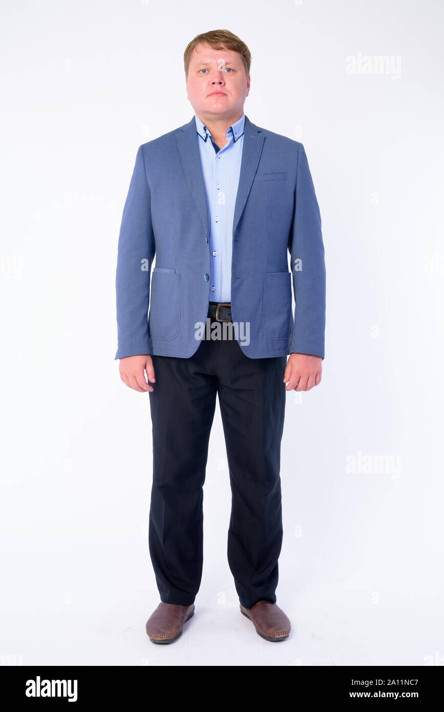 Full body shot of overweight businessman in suit Stock Photo Alamy