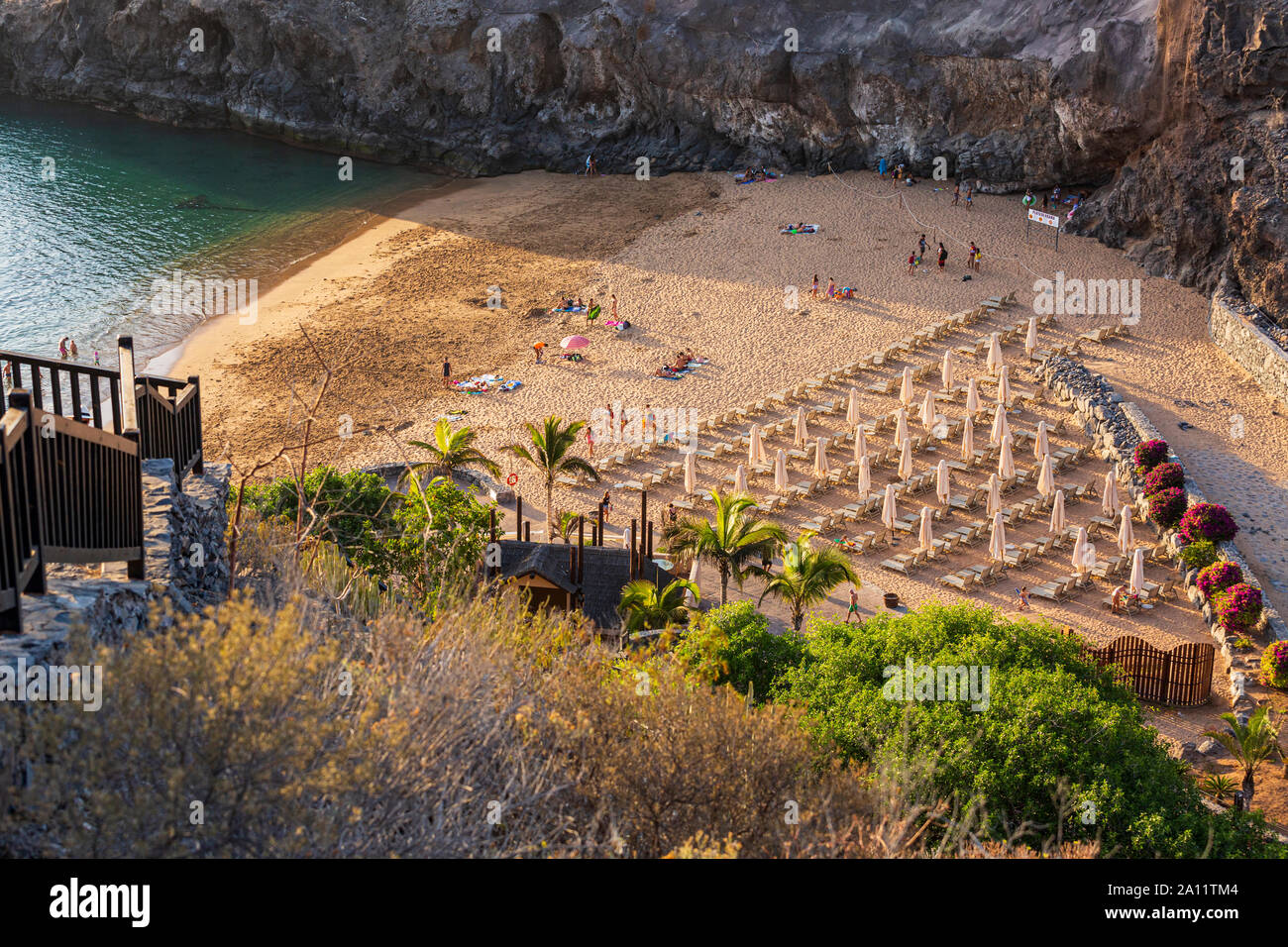 Aerial view over the beach, Playa Abama, on the west coast below the