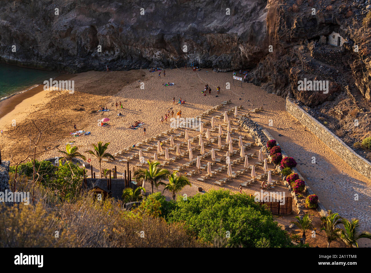Aerial view over the beach, Playa Abama, on the west coast below the