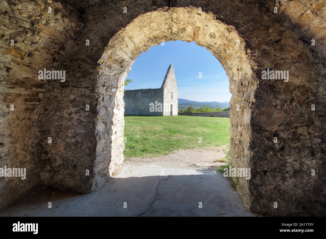 Ruin of old church in village Haluzice - Slovakia Stock Photo