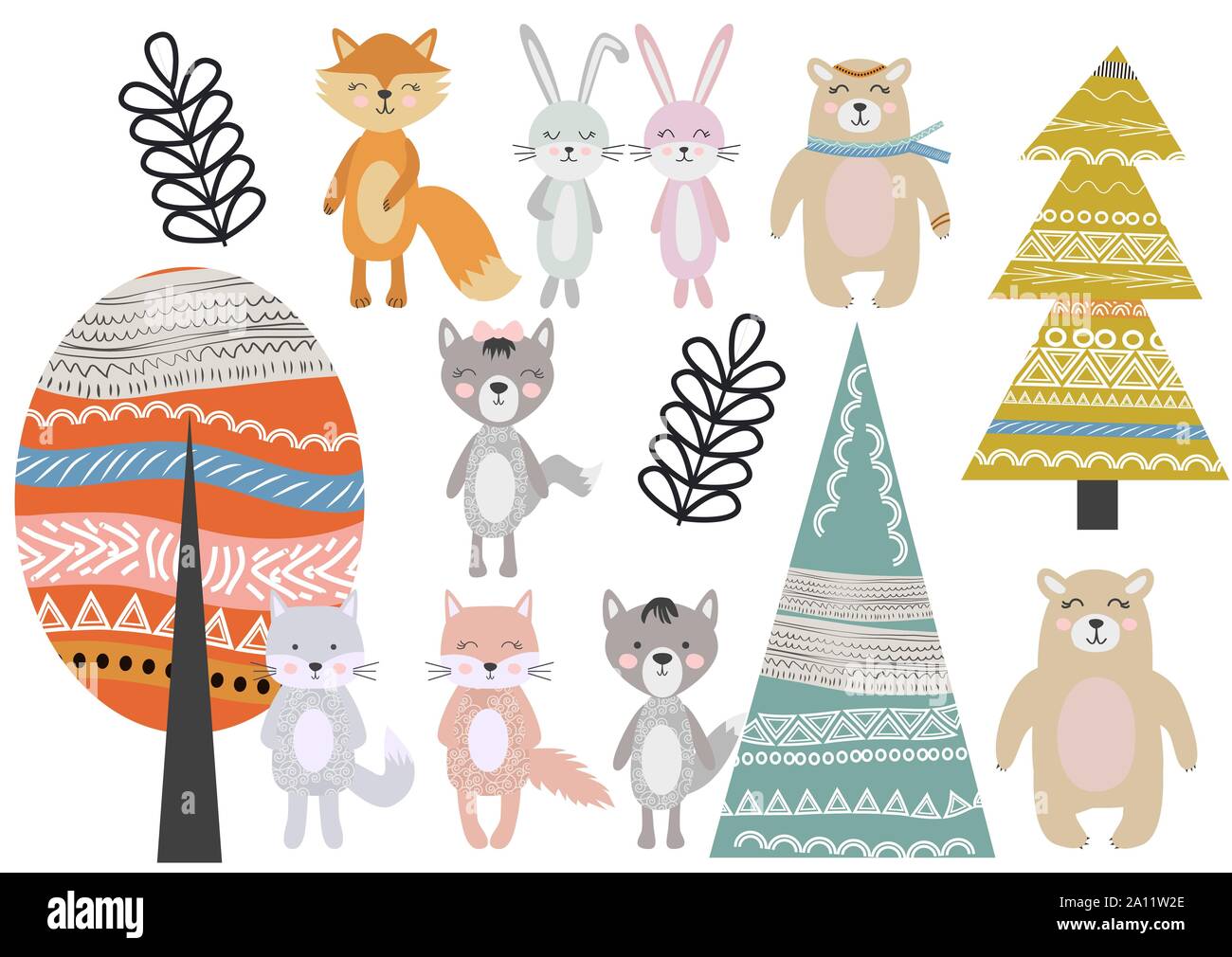 Cute Scandinavian Style Animals and Design Elements. A set of animals ...