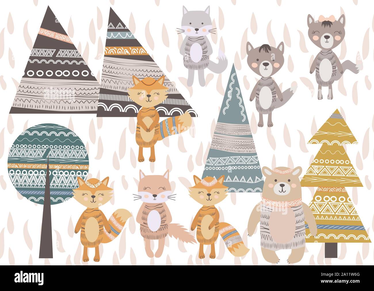 Cute Scandinavian Style Animals and Design Elements. A set of animals ...