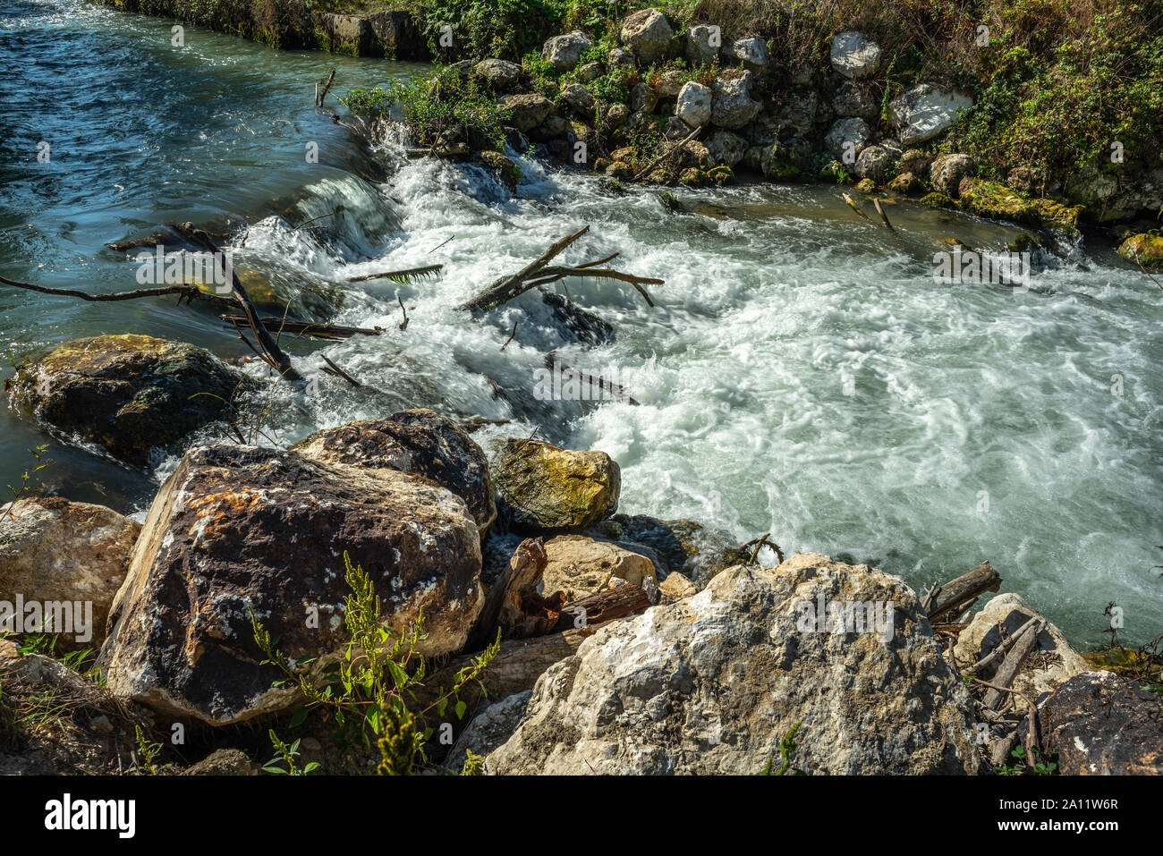 fast flowing water of Sagittario river Stock Photo