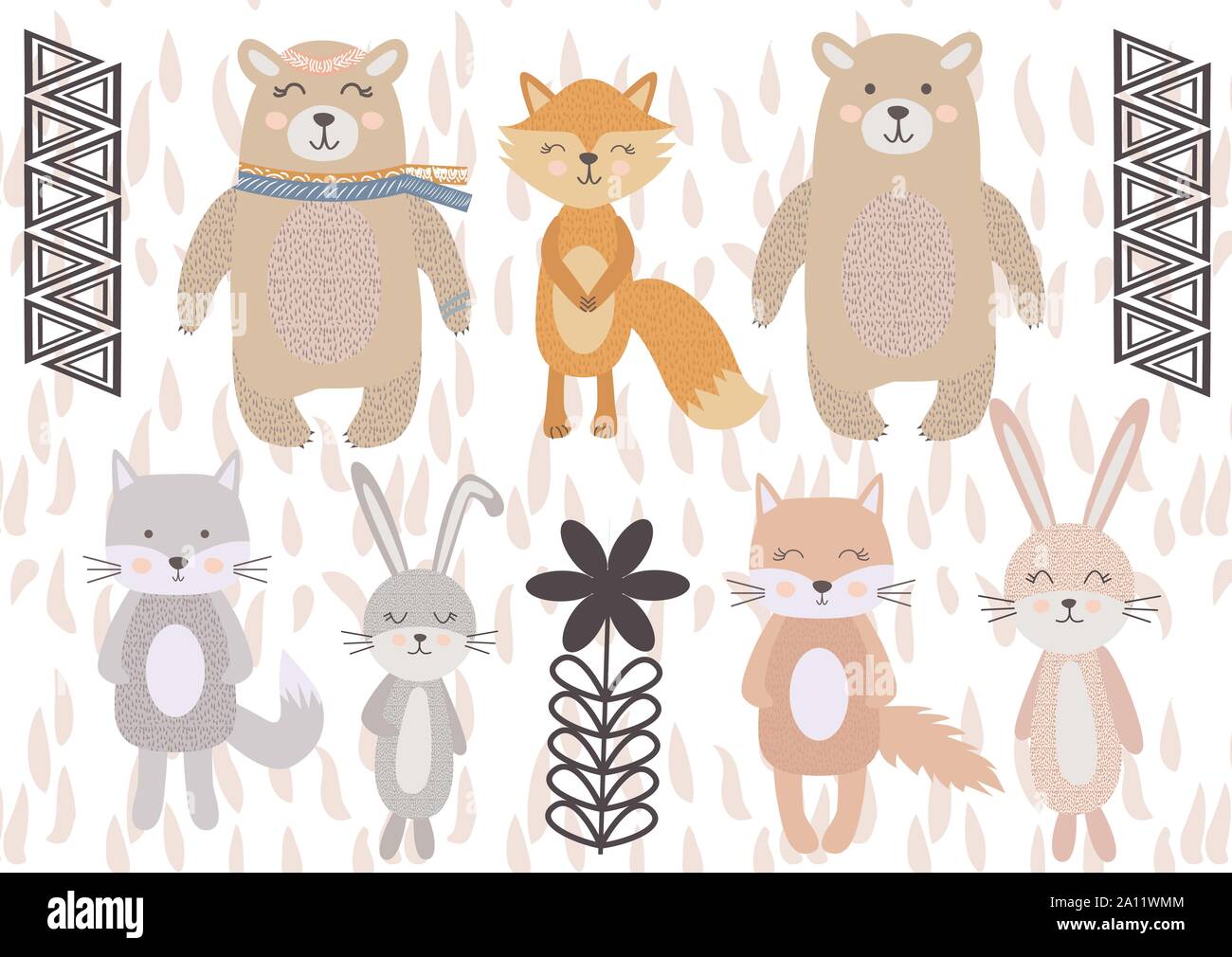 Cute Scandinavian Style Animals and Design Elements. A set of animals ...