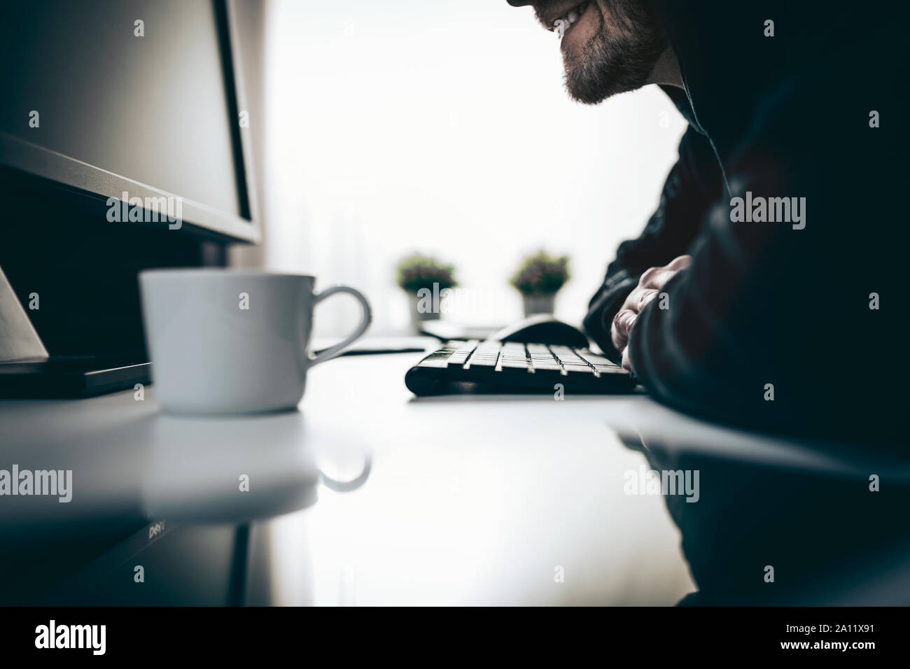 Computer hacker stealing valuable information from web Stock Photo