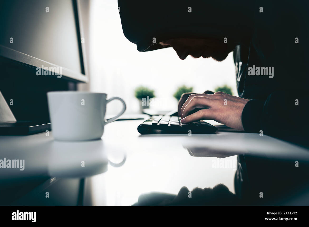 Computer hacker stealing valuable information from web Stock Photo
