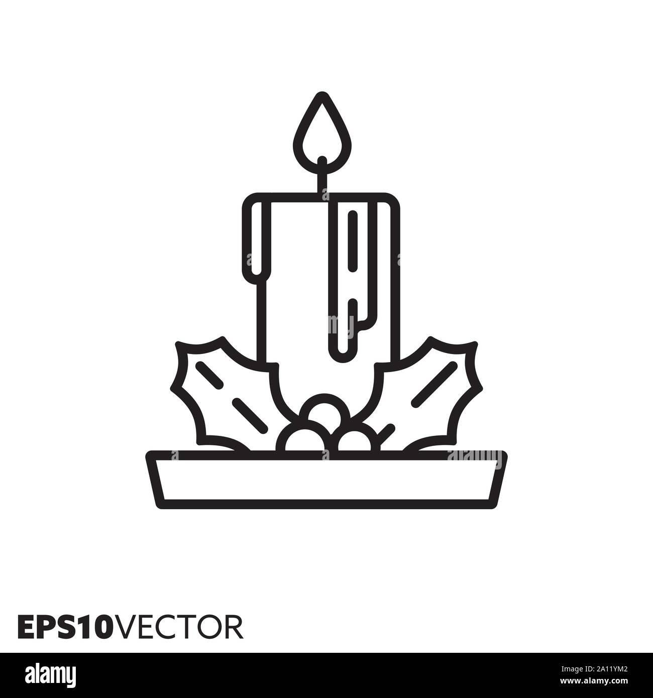 Christmas Candle With Holly Leaves Line Icon Outline Symbol Of Holidays And Festive Decoration Seasonal Ornament Flat Vector Illustration Stock Vector Image Art Alamy