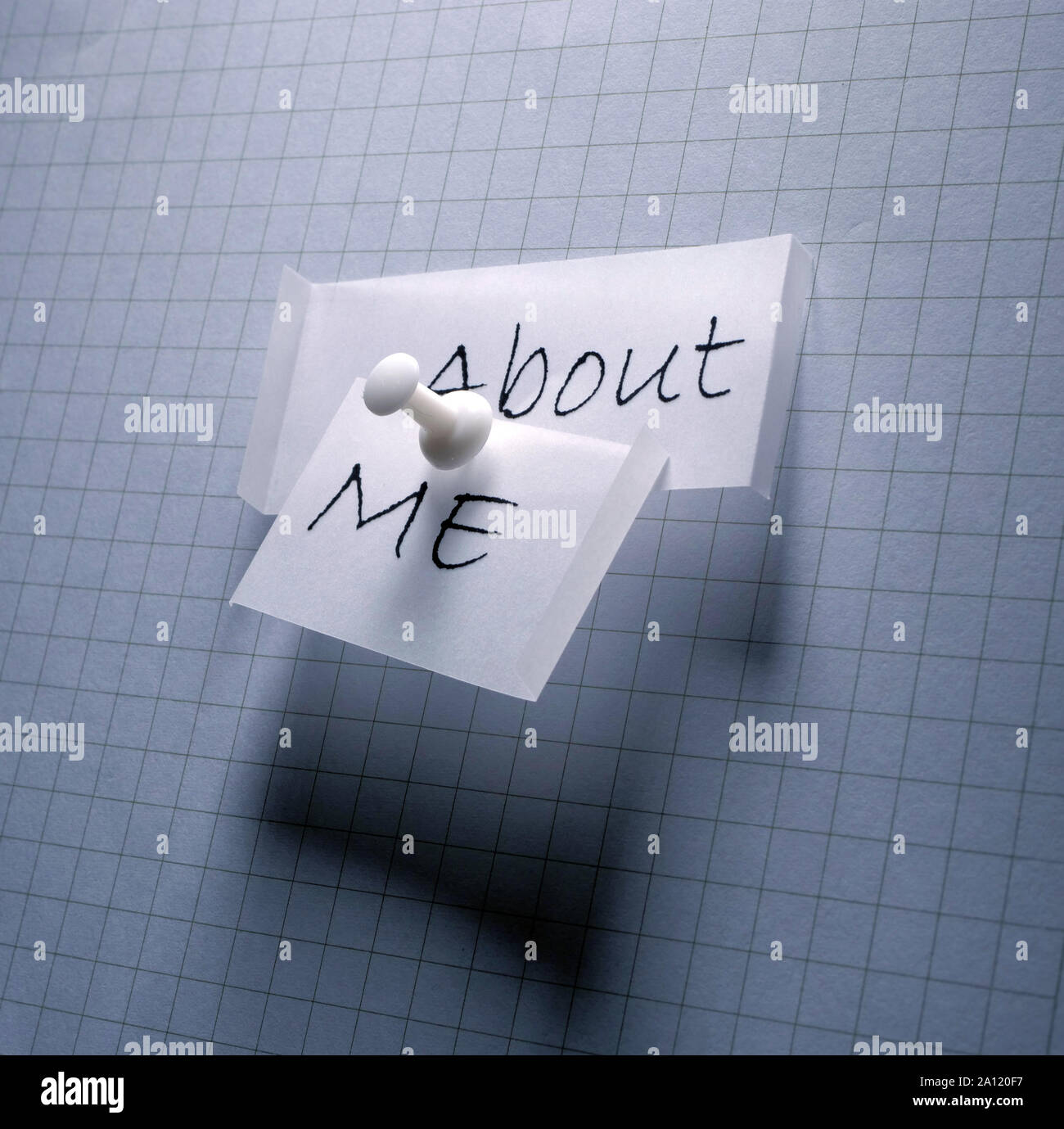 Close up of an About Me tag on paper Stock Photo