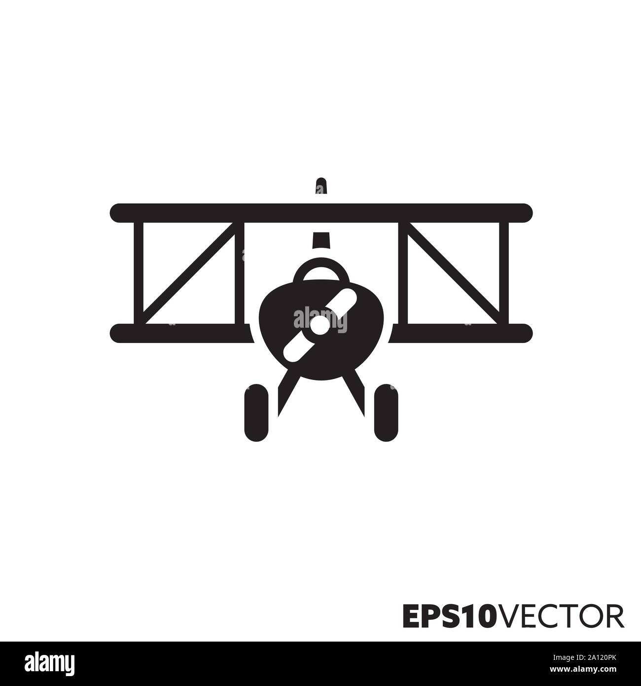 Biplane glyph icon. Solid symbol of aviation and air travel. Historic aircraft flat vector illustration. Stock Vector