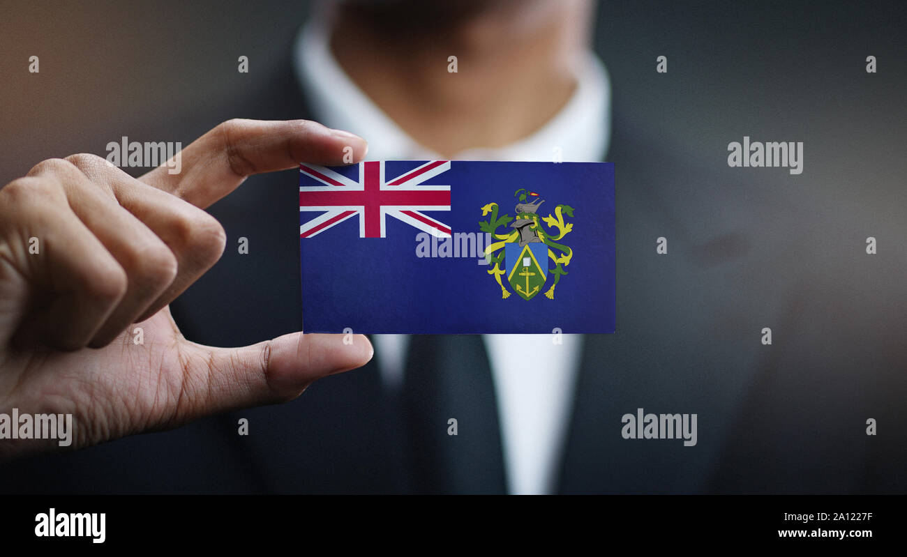Businessman Holding Card Pitcairn Islands Stock Photo