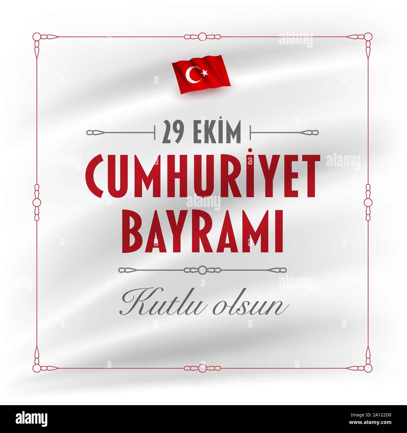 Turkish National Festival. 29 Ekim Cumhuriyet Bayrami. Translation: Happy October 29th Republic Day. National Day in Turkey. Typographic design for so Stock Vector