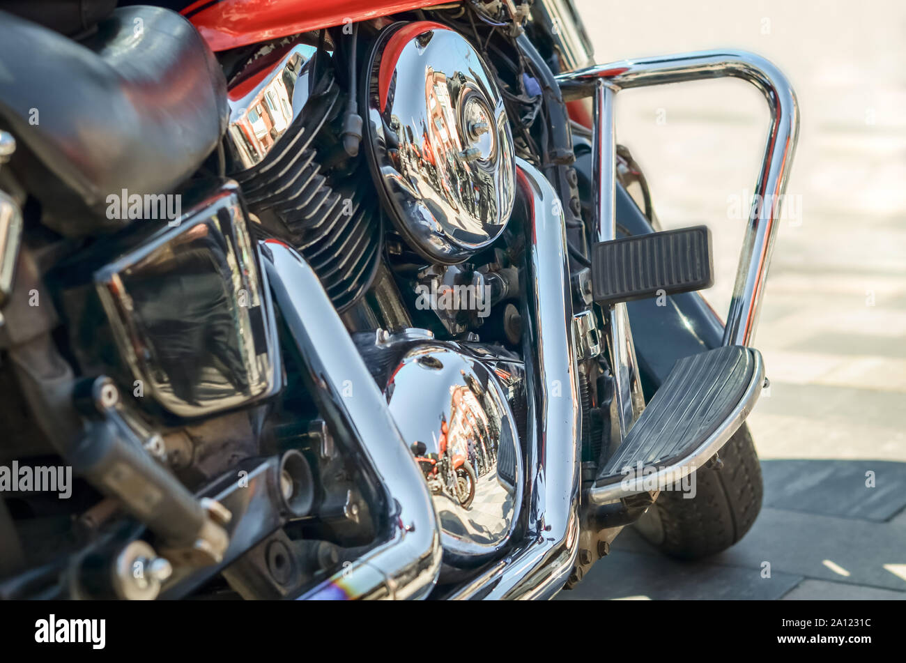 chromed chopper motorcycle engine closeup Stock Photo Alamy