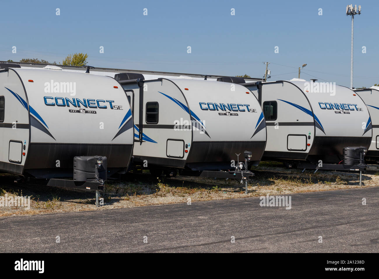 Indianapolis - Circa September 2019: Connect lightweight travel trailers by KZ for sale. KZ is a subsidiary of Thor Industries and manufactures differ Stock Photo