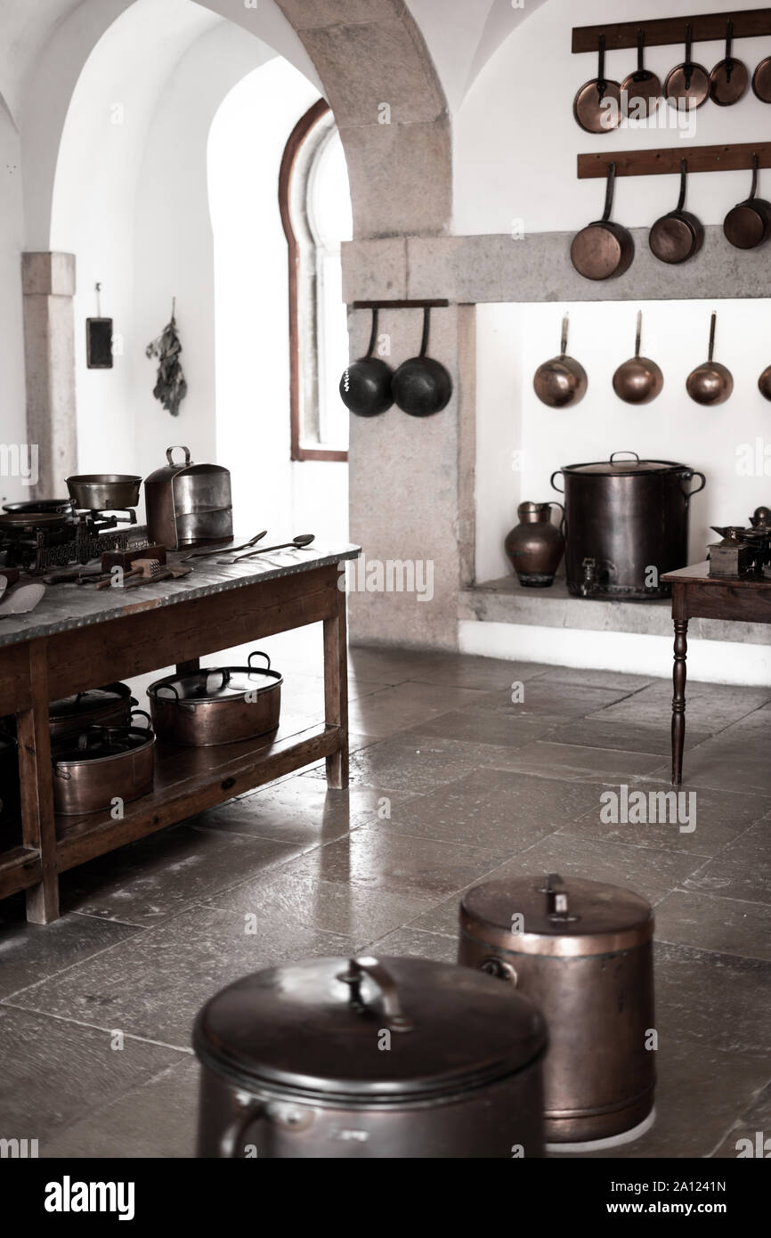 Ancient kitchen with old cookware Stock Photo Alamy