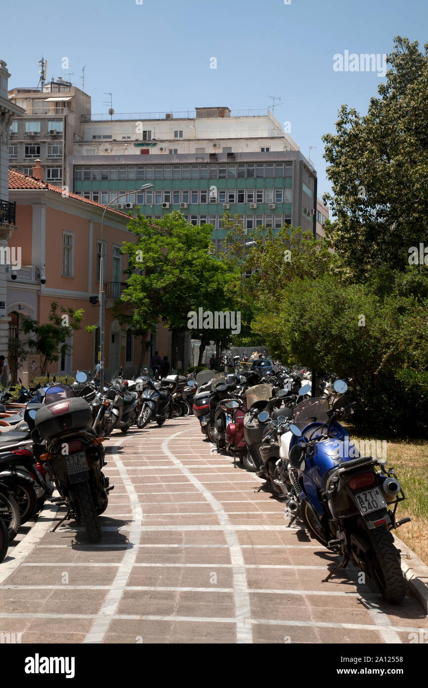 motor bikes parked paparigopoulou athens attica greece Stock Photo Alamy