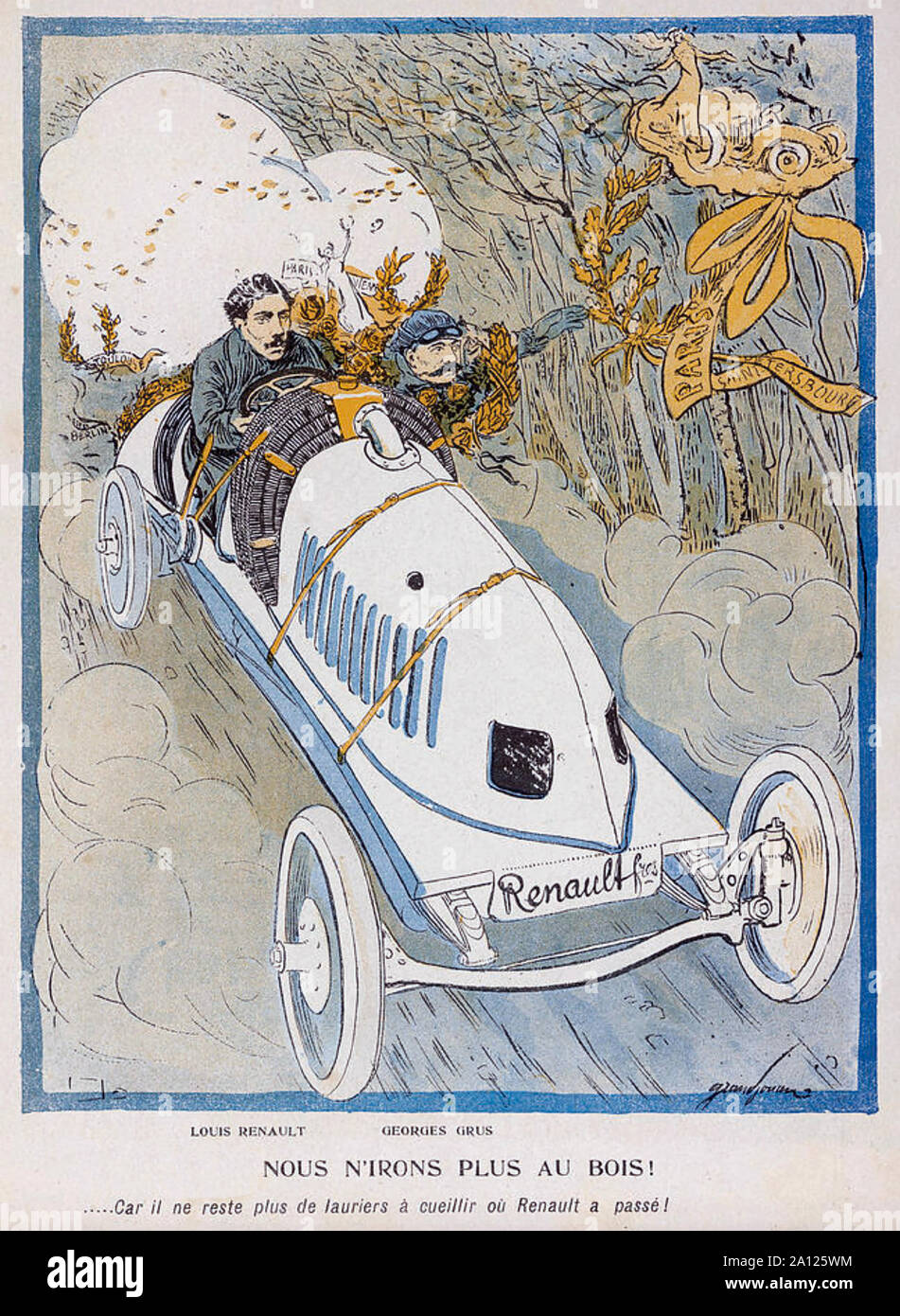 LOUIS RENAULT (1877-1944) automobile pioneer with his co-driver Georges Grus in the Paris to Vienna race of 1904 Stock Photo
