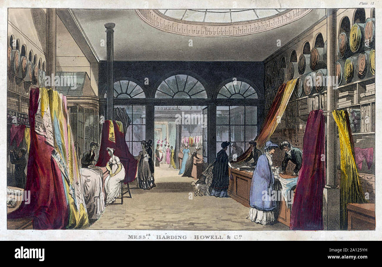 HARDING HOWELL AND COMPANY'S GRAND FASHIONABLE MAGAZINE Interior of the 18th century department store at 89 Pall Mall, London. Stock Photo