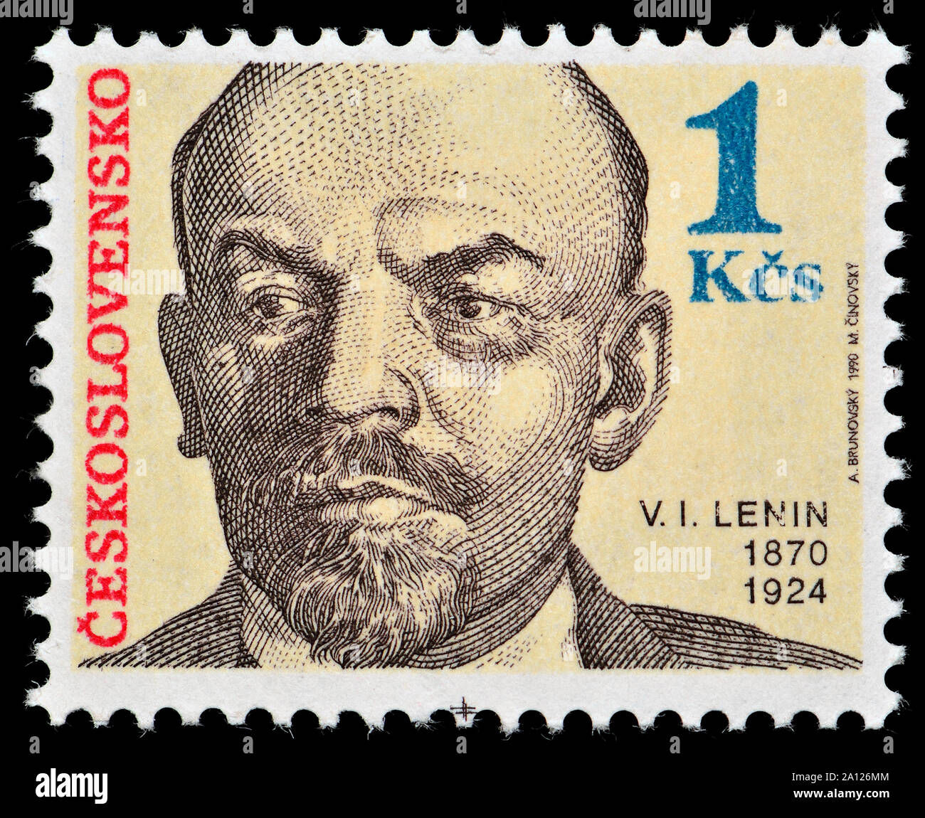 Czechoslovakian postage stamp (1990) : Lenin (Vladimir Ilyich Ulyanov: 1870-1924) Stock Photo