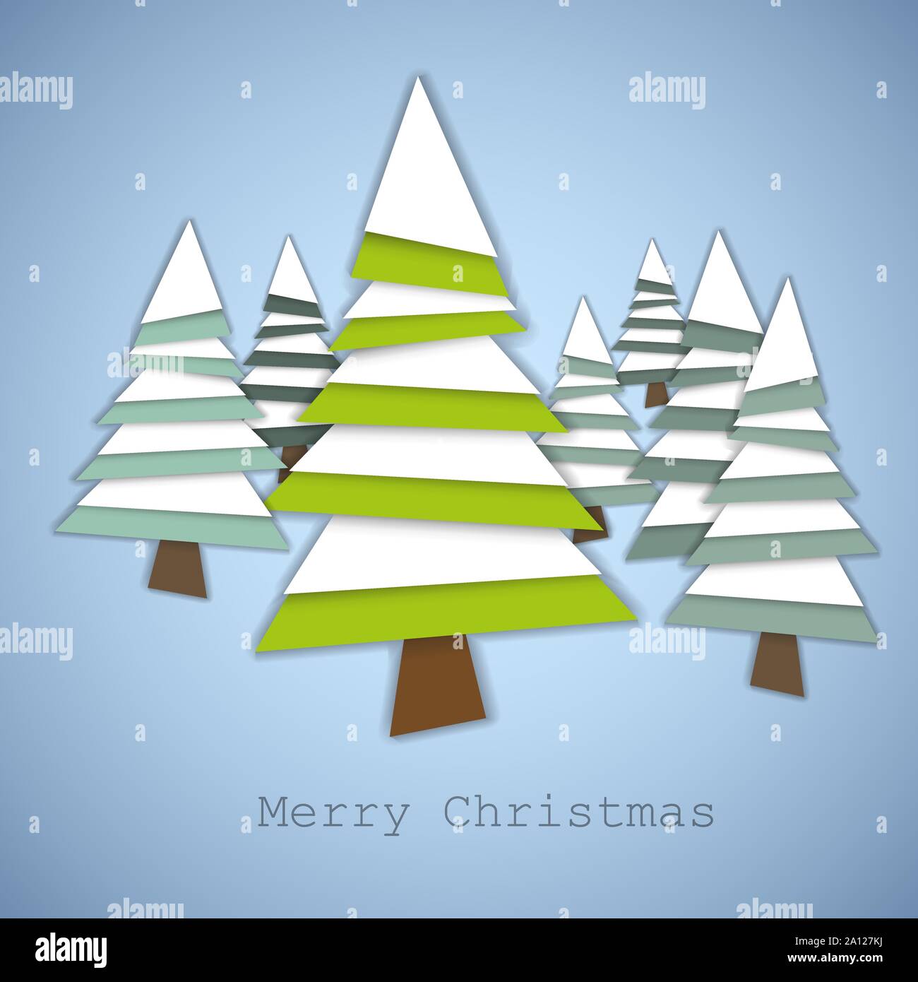 Simple vector christmas trees made from green and white pieces of paper ...