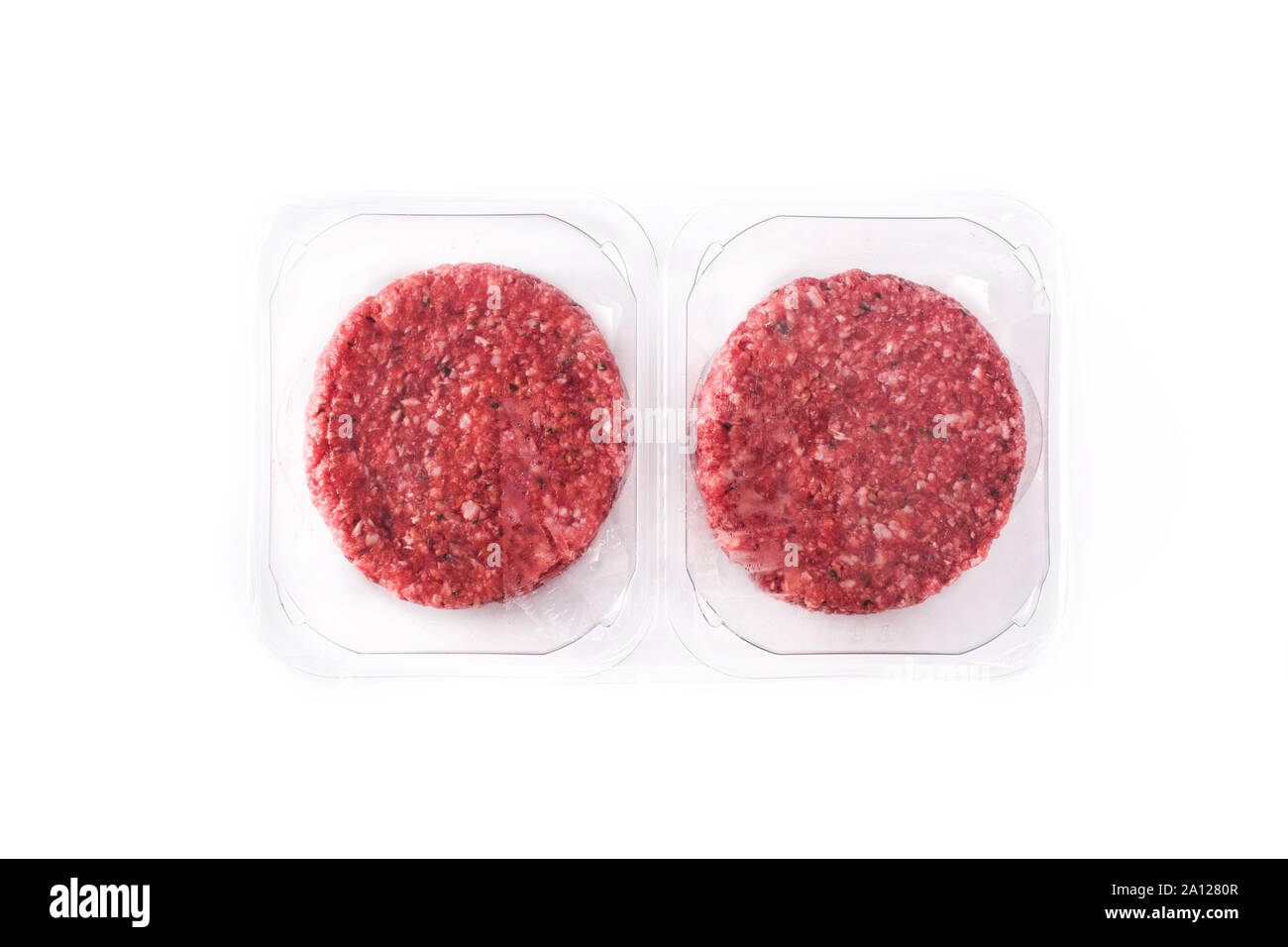 burger meat packaged in plastic isolated on white background Stock