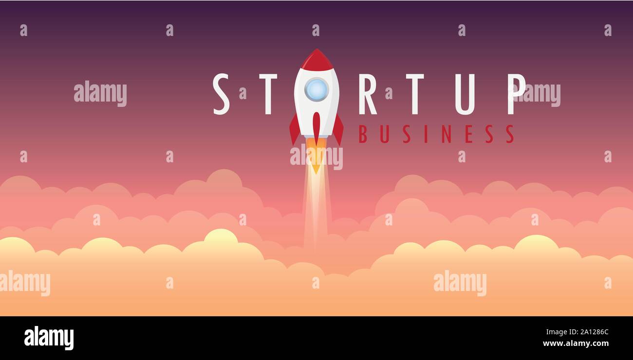 startup business concept rocket launch smoke vector illustration EPS10 ...
