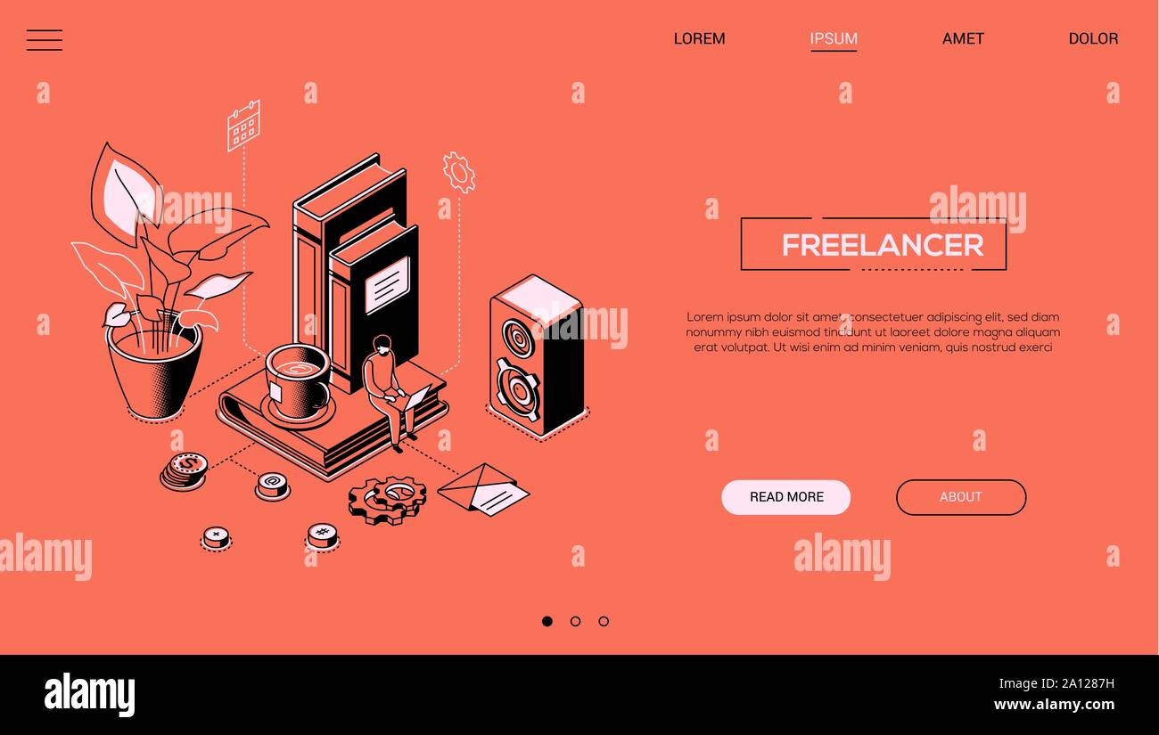 Freelancer - line design style isometric web banner Stock Vector