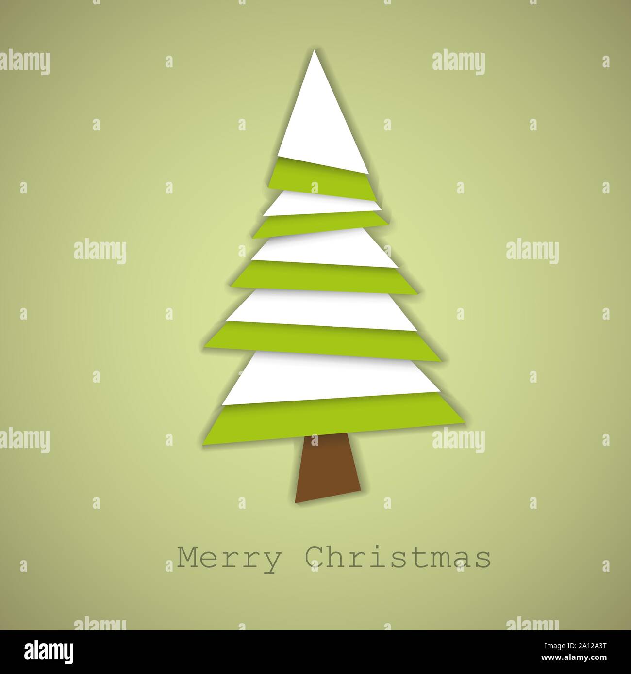 Simple vector christmas tree made from green and white pieces of paper ...