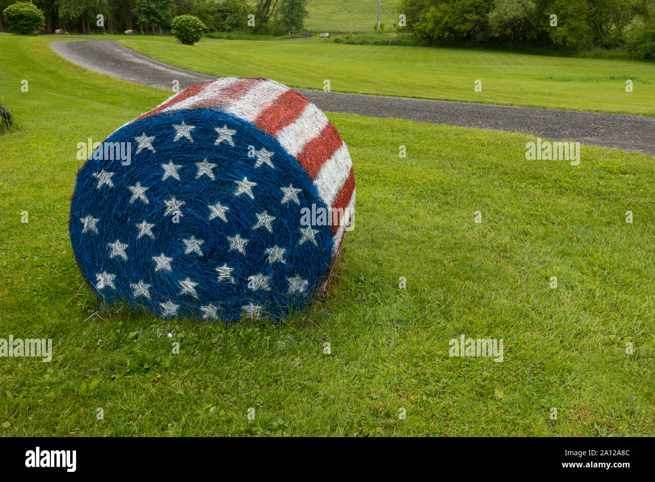 hay bale with stars and stripes on farm New York state Stock Photo Alamy