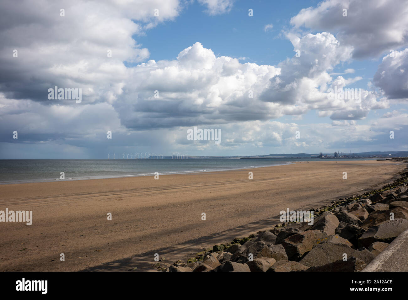 Looking toward Middlesbrough from Seaton Carew, Hartlepool. Stock Photo