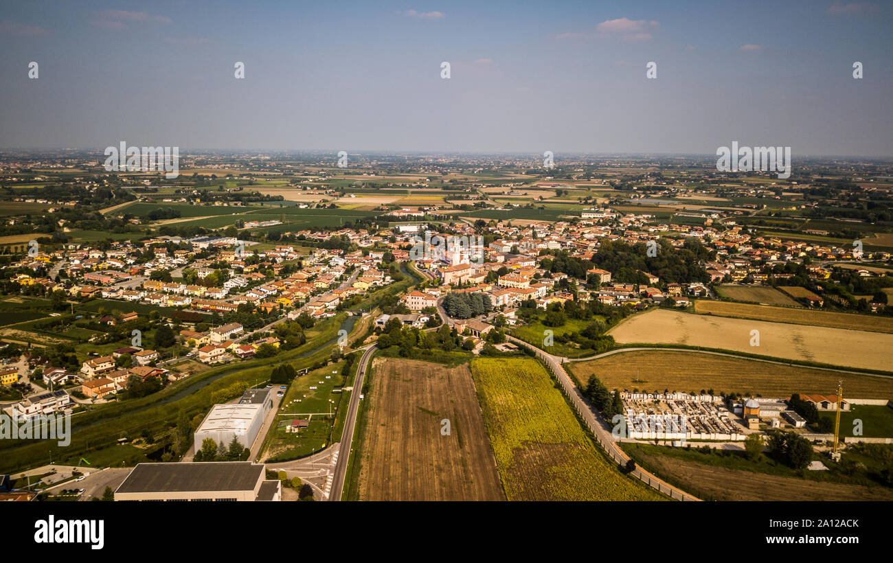 Drone view of a little town in north of italy Stock Photo