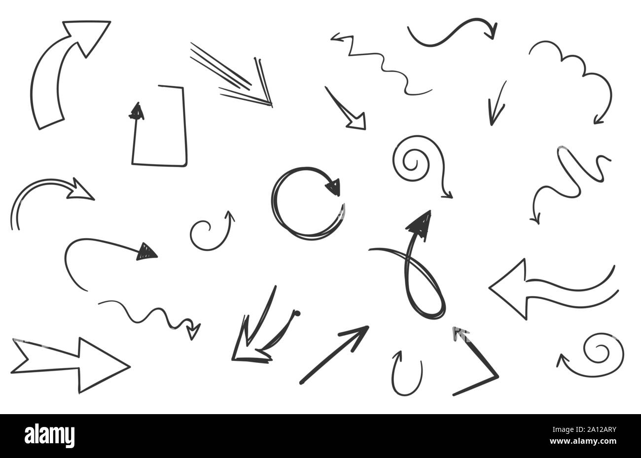 Set of Arrow Hand Drawn Design Element. Vector abstract black hand ...