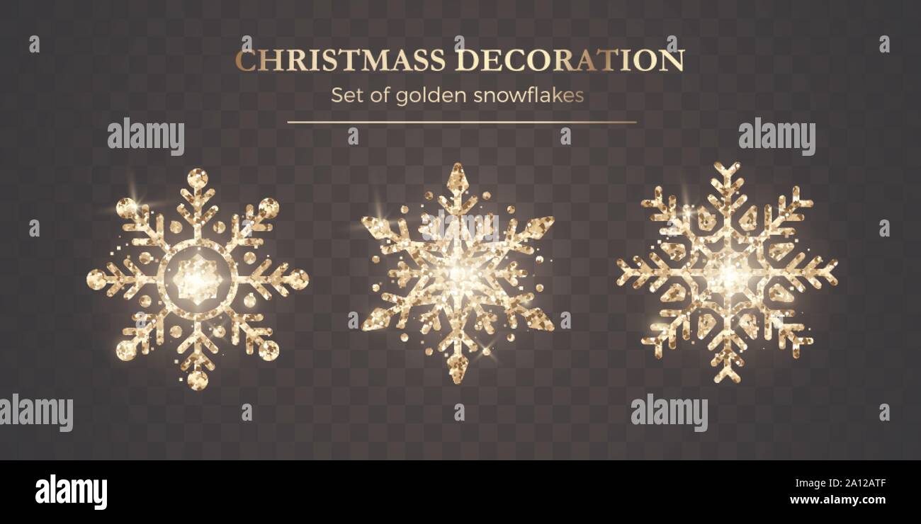 Golden Snowflake Set. New Year and Christmas decoration element. Shiny ...
