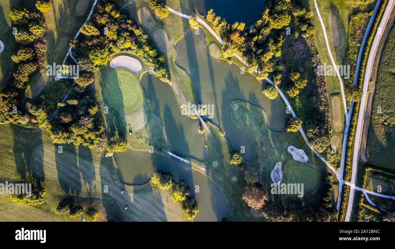 Drone view of a golf course in Italy Stock Photo